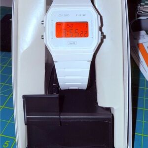 Casio F-91W White Watch with Red Display